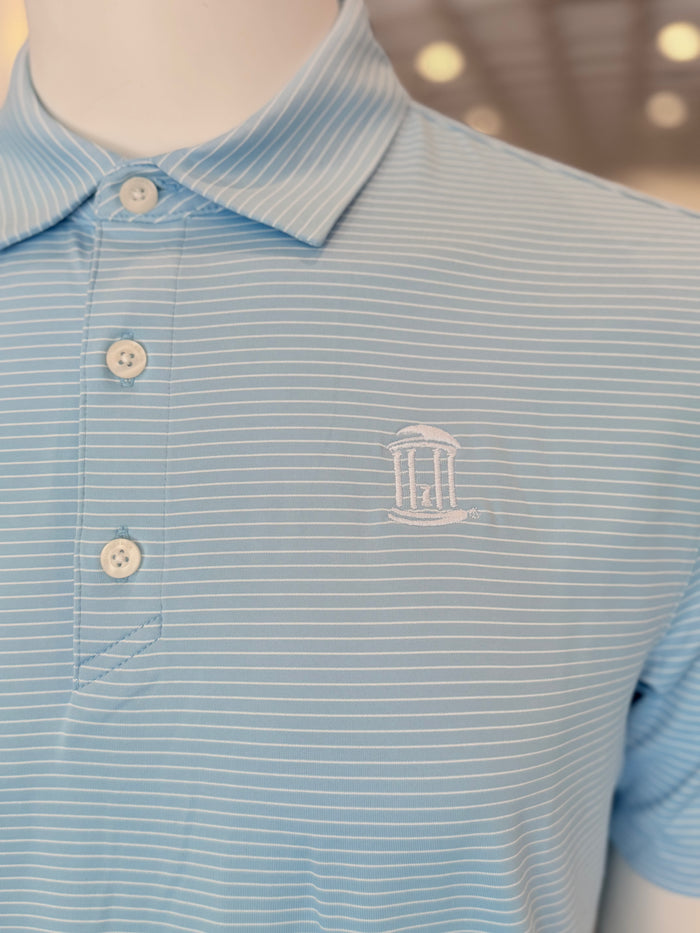 UNC Old Well Logo Forge Eco Fine Striped Polo by Cutter and Buck - Detail View - Cutter & Buck
