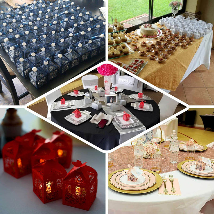 Decorative table settings with lanterns and treats for an elegant event.
