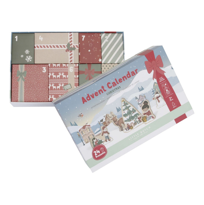 Adventskalender mit 25 Holzfiguren – Weihnachtsdorf
