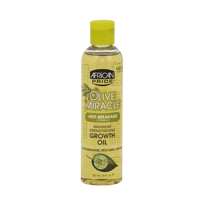 African Pride Olive Miracle growth oil clear bottle for anti breakage maximum strengthening hair growth 8 fl oz