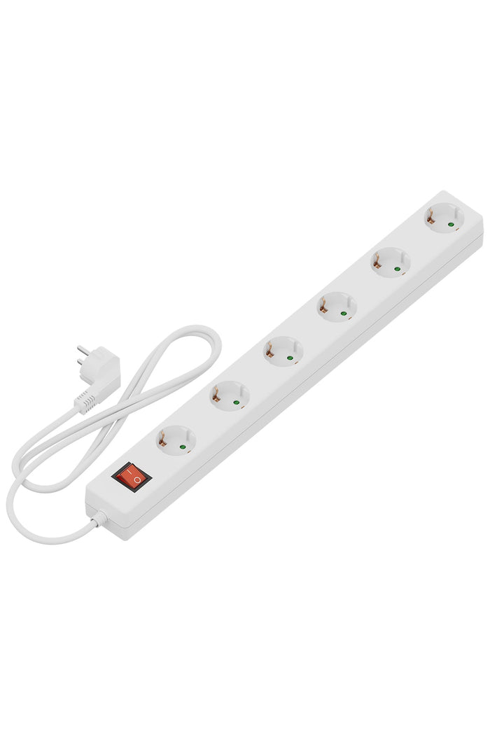 Calex Receptacle - 6-way - Switch - White - 3m cable