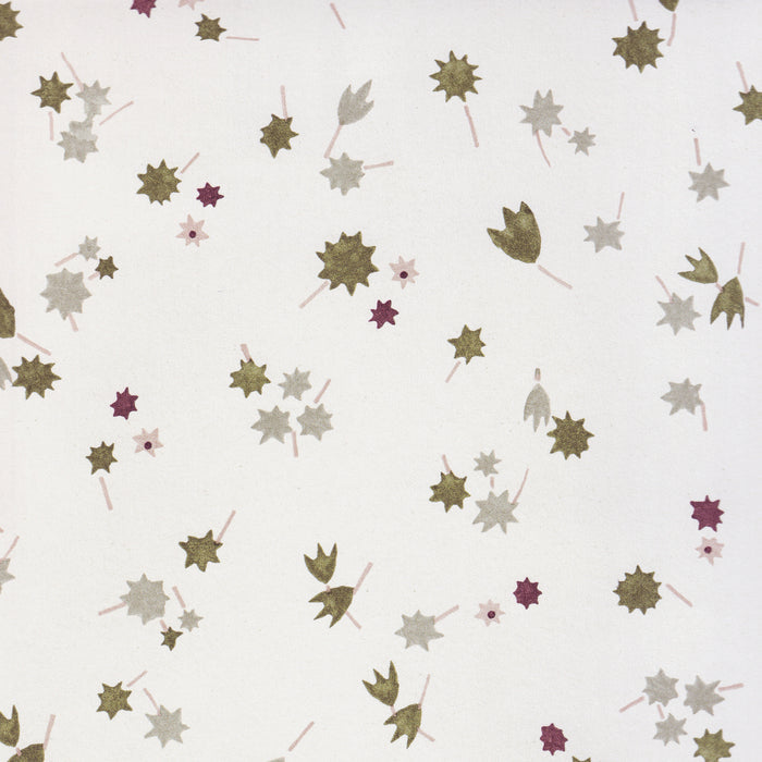Campbell Moss floral wallpaper with scattered starburst blooms, made to order in the USA with short lead times