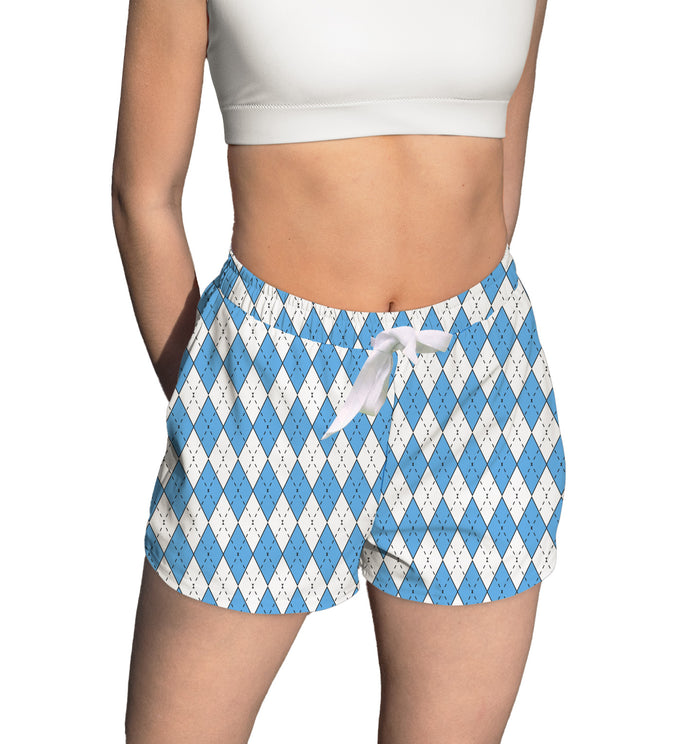 Carolina Blue and White Argyle Women's Pajama Shorts - Detail View - Viva La Fete