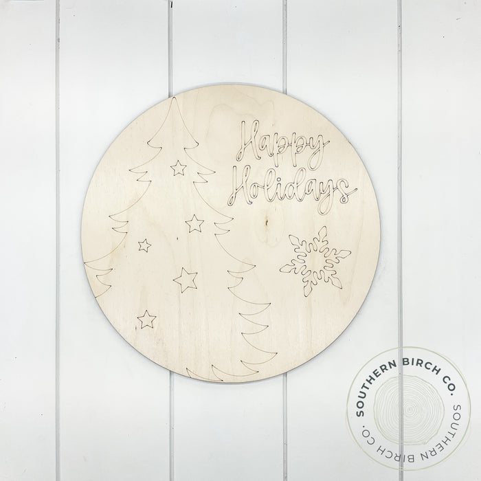 Christmas Tree Etched Round Blank (Happy Holidays)