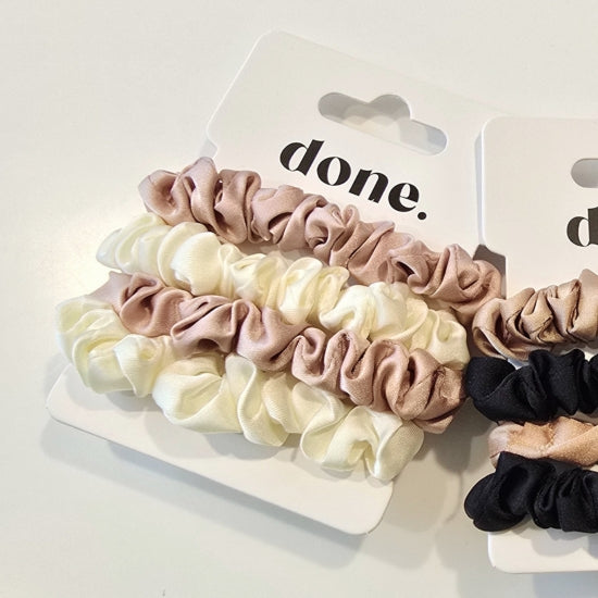 Done Hair Ties 4 Piece Satin Cream/Pink