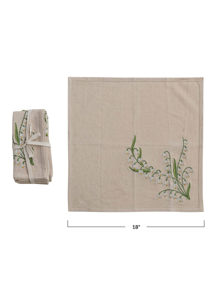 Embroidered Lily of the Valley Cotton & Linen Napkin Set