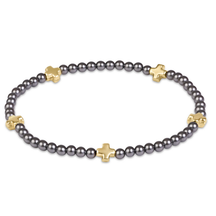 Enewton Small Signature Cross 3mm Bracelet Dark Grey Pearl Bracelets in at Wrapsody