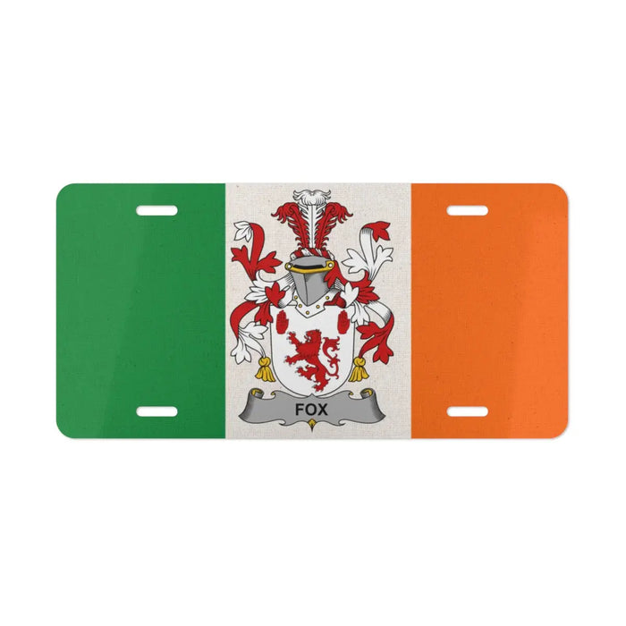Fox Irish family crest on an Irish flag license plate