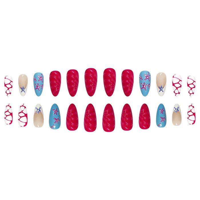 French Ombre Starfish-Nail Tips 24 Pieces High-Gloss Water Drop Design for Women