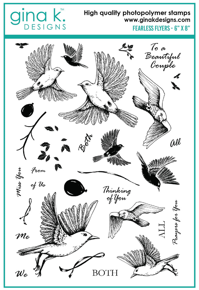 Gina K. Designs - Stamps - Fearless Flyers. Fearless Flyers is a stamp set by Melanie Munchinger. This set is made of premium clear photopolymer and measures 6" X 8". Available at Embellish Away located in Bowmanville Ontario Canada.