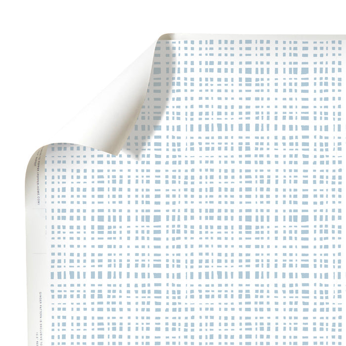 Ginger Sky made-to-order wallpaper with soft blue grid pattern, crafted in the USA with quick, quality production