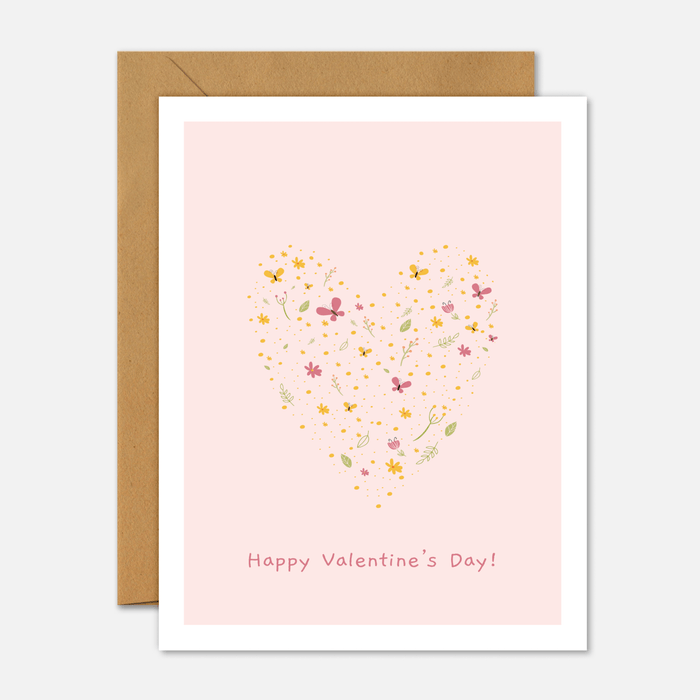 Happy Valentine's Day Butterfly Floral - Valentine's Day Card - Footnotes Paper