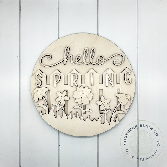 Hello Spring 3D Round Blank (Fence)