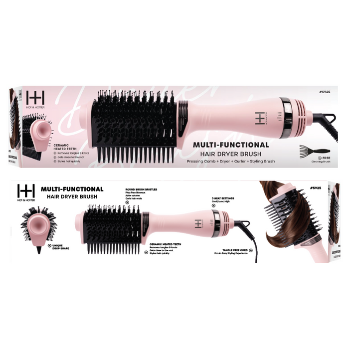 Hot & Hotter Multi-Functional Hair Dryer Brush with Comb, Pink