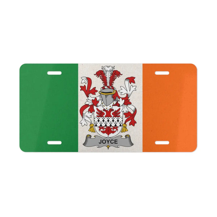 Irish flag license plate featuring the Joyce family crest