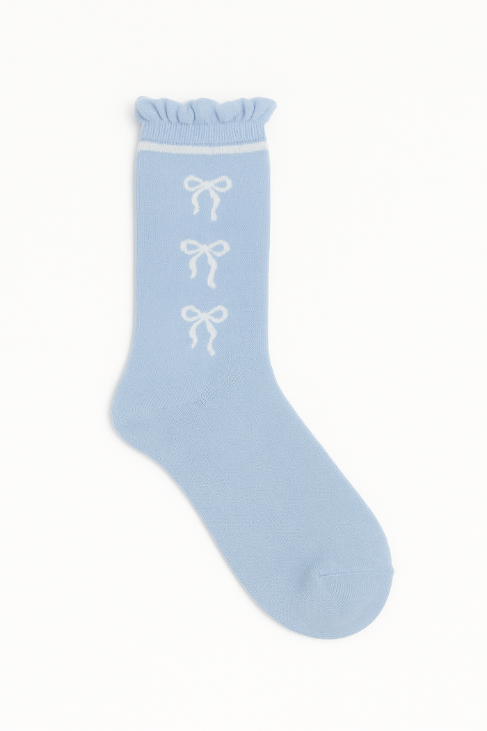 Lacey Light Blue Bow Socks- One Size (5-9.5) - Main View - Ellison+Young