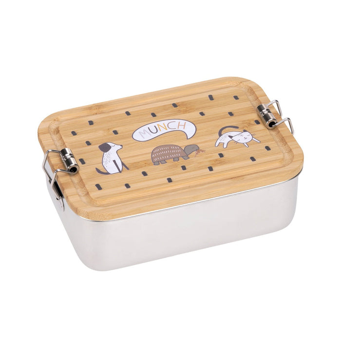 Lässig Happy Prints Edelstahl-Brotdose 350 ml mit Bambusdeckel und Snacktrennung