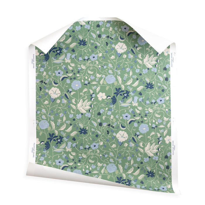 Lulie Parsley custom-made wallpaper with hand-painted floral garden pattern by Claire de Quenetain for Pepper Home