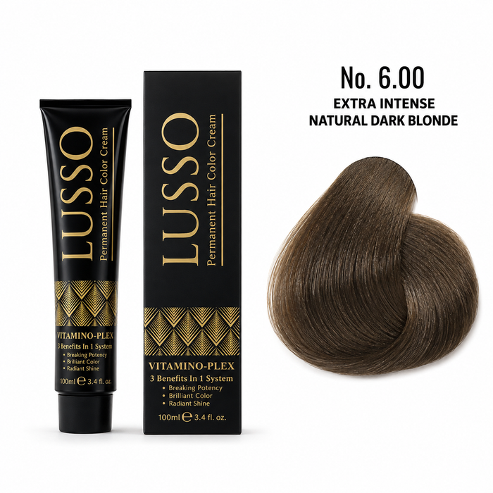 LUSSO Permanent Hair Colour Cream 100 ml No. 6.00 Extra Intense Natural Dark Blonde with colour swatch