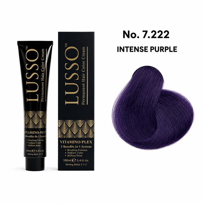 LUSSO Permanent Hair Colour Cream 100 ml No. 7.222 Intense Purple with colour swatch