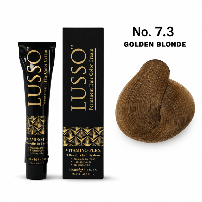 LUSSO Permanent Hair Colour Cream 100 ml No. 7.3 Golden Blonde with colour swatch