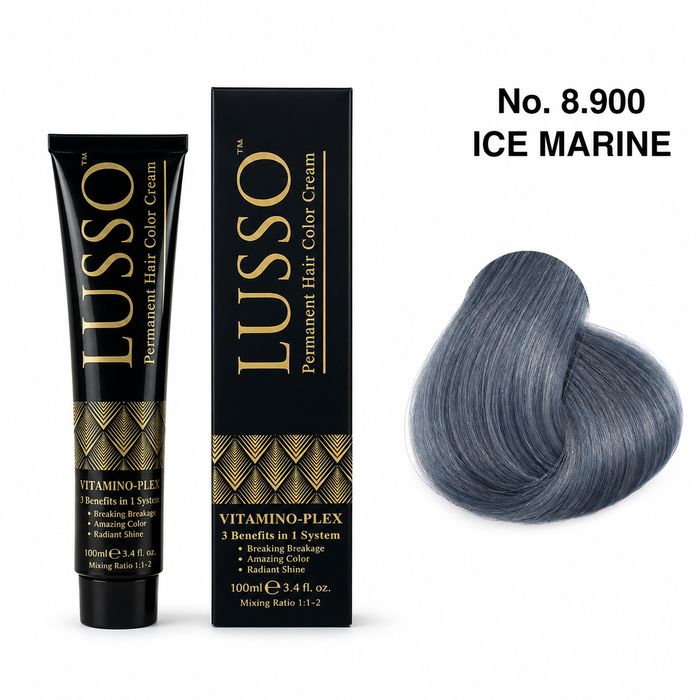 LUSSO Permanent Hair Colour Cream 100 ml No. 8.900 Ice Marine with colour swatch