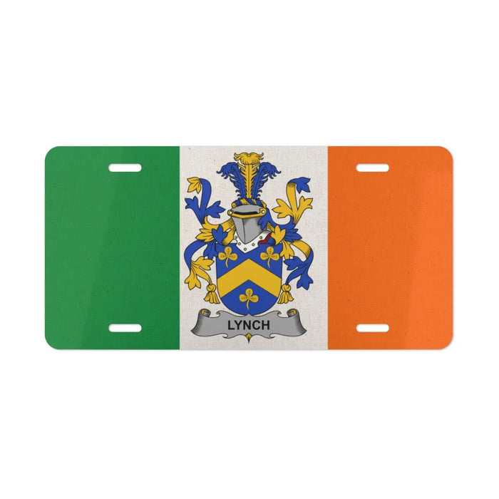 Lynch Irish Family Crest novelty license plate with Irish tricolor