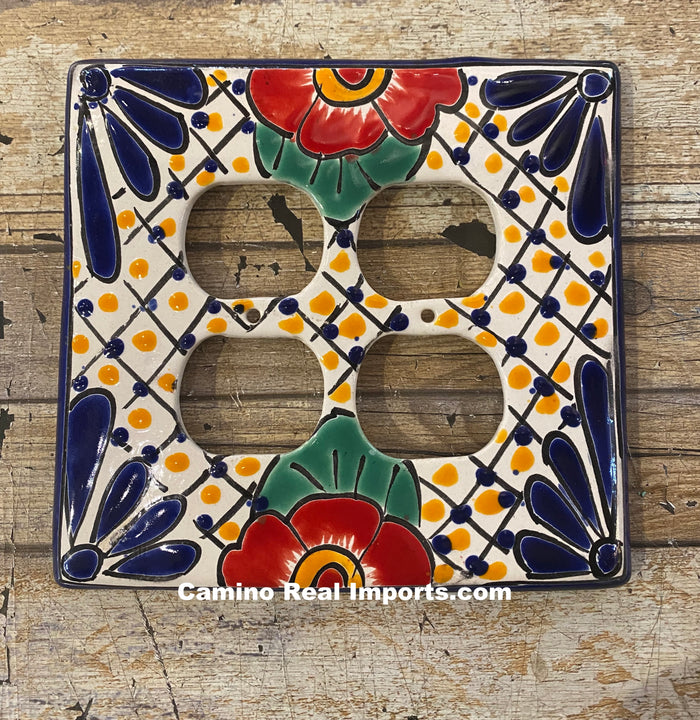 MEXICAN TALAVERA POTTERY DOUBLE OUTLET SWITCH PLATE TDOSP012