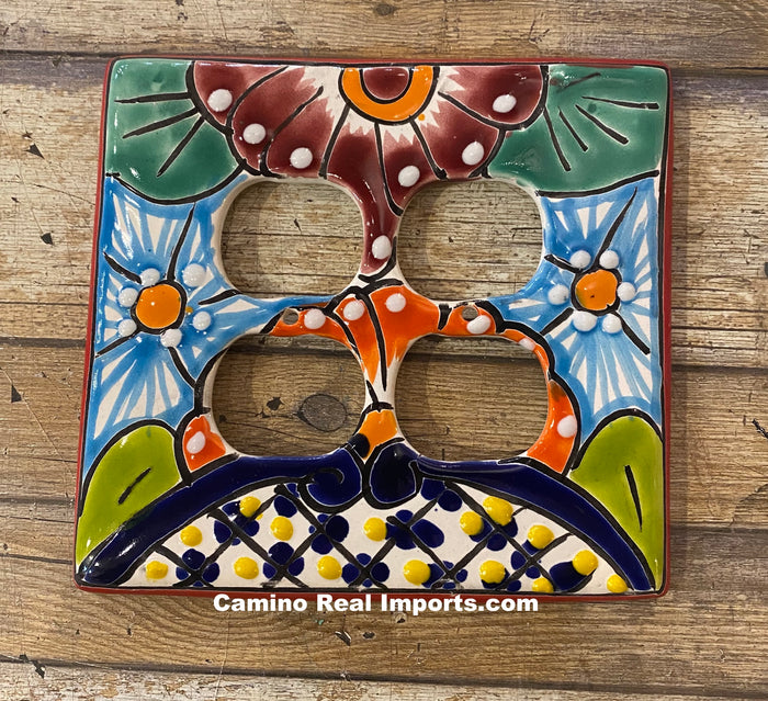 MEXICAN TALAVERA POTTERY DOUBLE OUTLET SWITCH PLATE TDOSP016