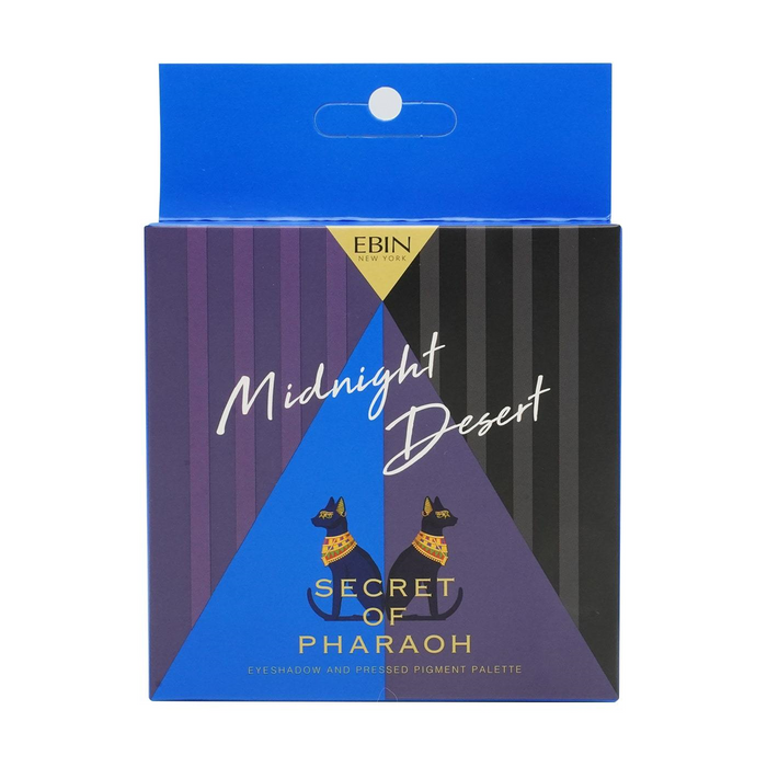 EBIN Midnight Desert Secret of Pharaoh pharaoh eyeshadow palette box in blue purple and black with gold Anubis artwork