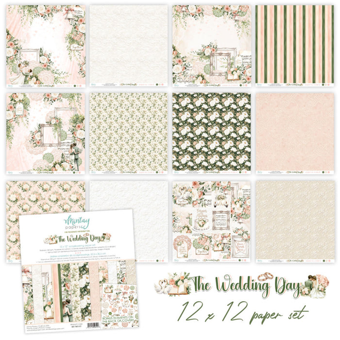 Mintay - 12X12 Paper Set - The Wedding Day. Scrapbooking and cardmaking paper set. 12" x 12", 240 gsm. Available at Embellish Away in Bowmanville Ontario Canada