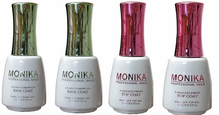 MONIKA Professional - UV/LED Soak off Gel 2 (No-Wipe) TOP COAT & 2 BASE COAT - 0.5 fl.oz/15mL