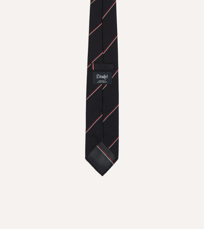 Navy and Red Double Stripe Hand Rolled Silk Grenadine Tie