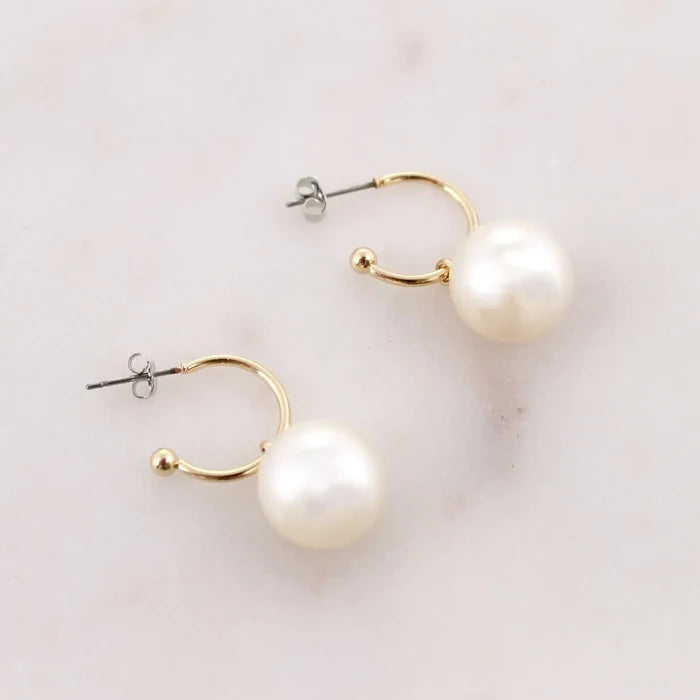 North Carolina Logo Pearl Hoop Earrings - Lifestyle View - Seasons Jewelry