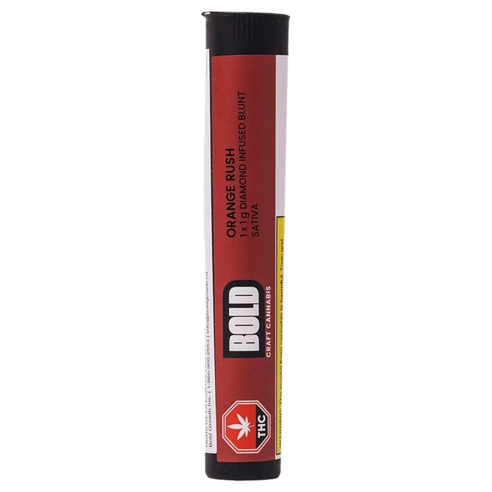 Vertical product shot of the Orange Crush Blunt 1 x 1 g tube showing its red label, black cap, and bold BOLD logo.