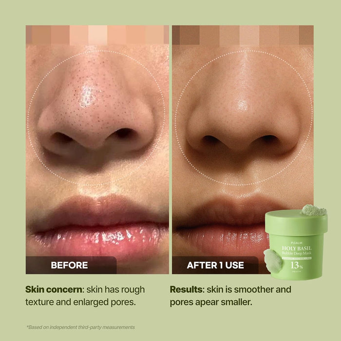 P.CALM Holy Basil Bubble Deep Mask 90g قناع بي.كالم العميق برغوة الريحان المقدس - Princess Cosmetics Qatar