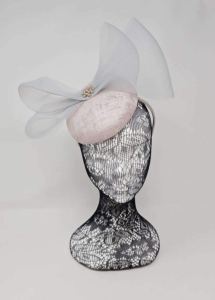 Pearl Silver Organza Bow Pillbox Fascinator