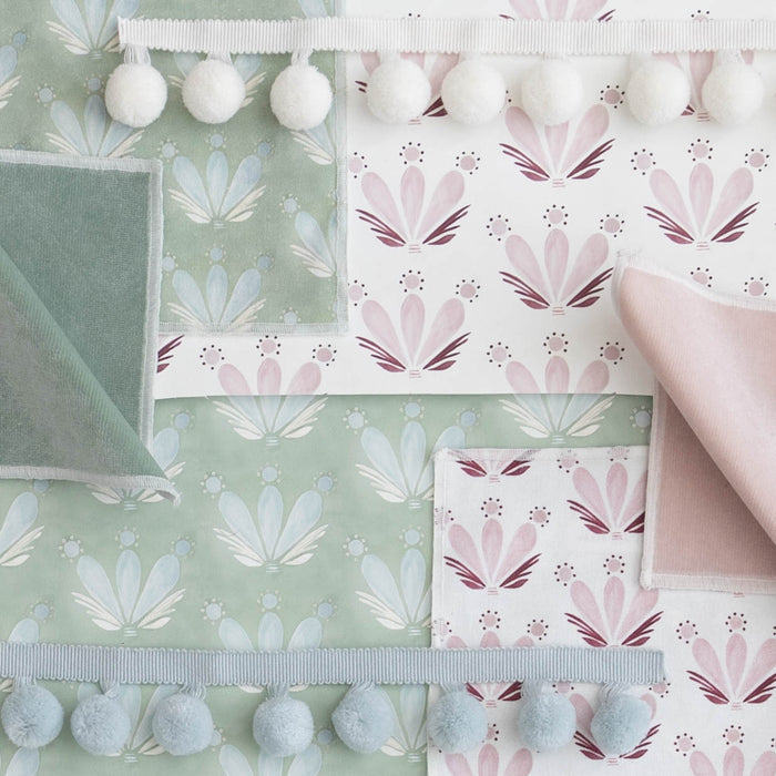 Serena Sea Salt Clay Coat Wallpaper - 41 Yards with soft floral patterns, made-to-order, crafted in the USA with quick lead times.
