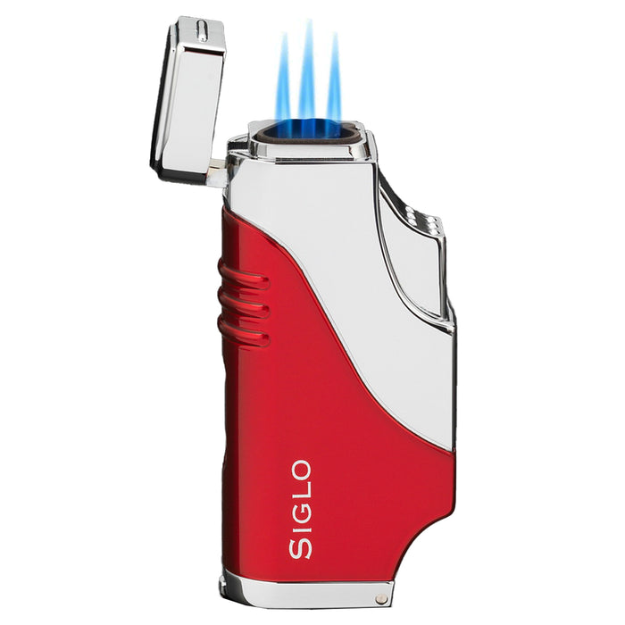 Siglo Triple Flame Shiny Red Chrome Lighter