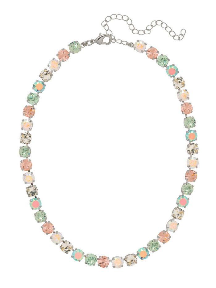 Sorrelli Matilda Choker Necklace with pastel and iridescent Rainbow Quartz crystals in a palladium-tone finish