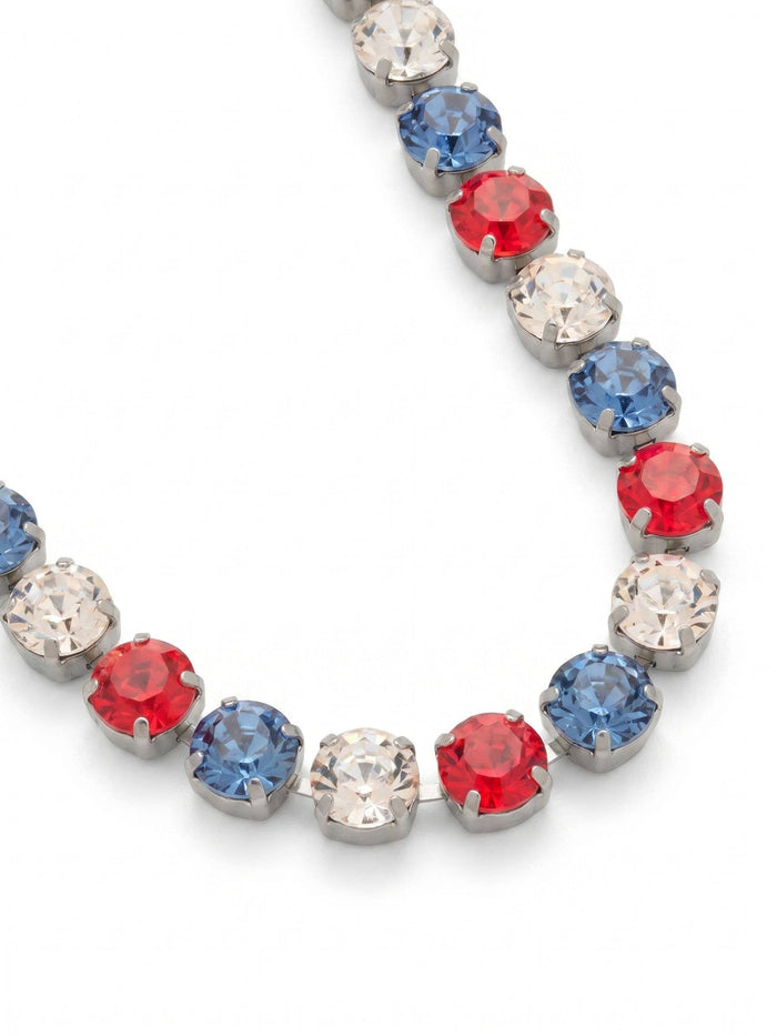 Sorrelli Matilda Tennis Necklace with red, blue, and clear round crystals in a palladium-tone finish