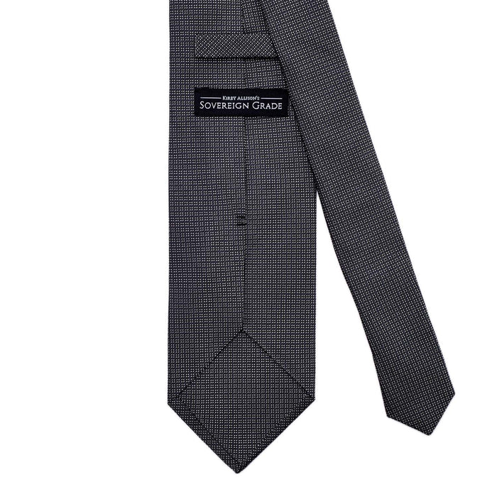 A gray handmade Sovereign Grade Diamond Point Jacquard Tie from KirbyAllison.com on a white background from the United Kingdom.