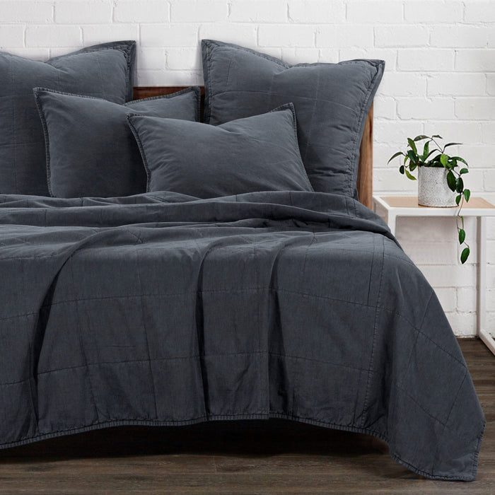 Stonewashed Cotton Canvas Coverlet - Charcoal Coverlet