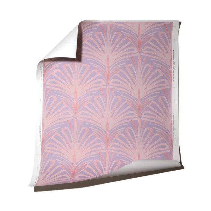 Suzy Lilac fabric with hand-painted palms and scallop pattern in lilac and pink, perfect for custom curtains by Pepper Home.