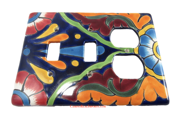 Talavera Switch Plates With Double Toggle Switch And Double Outlets TDSPS003