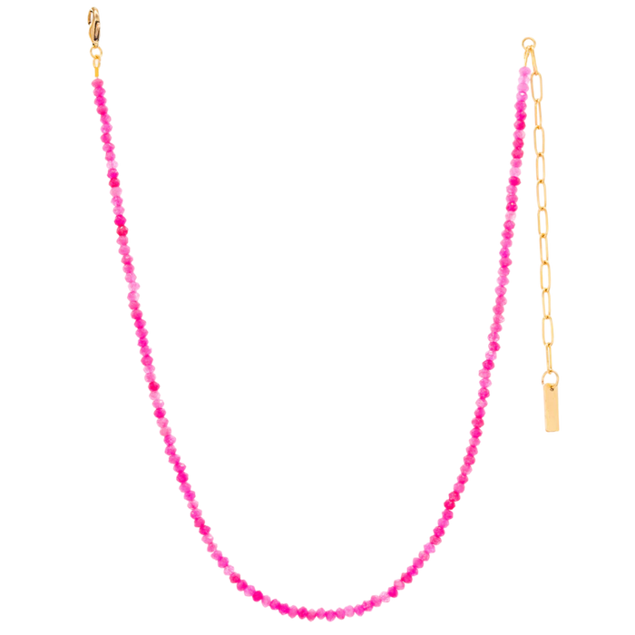 TOVA Padme necklace, hot pink necklace, pink beaded necklace, statement necklace, colorful jewelry, gold necklace, layered necklace, TOVA jewelry, handmade jewelry, Canadian jewelry, boutique jewelry, fashion jewelry, gift for her
