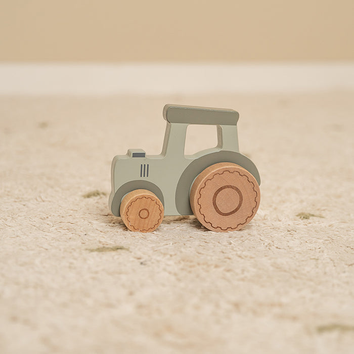 Little Dutch Holztraktor Little Farm in Grün – robustes Bauernhof-Fahrzeug mit leichtgängigen Holzrädern für Kinder ab 12 Monaten