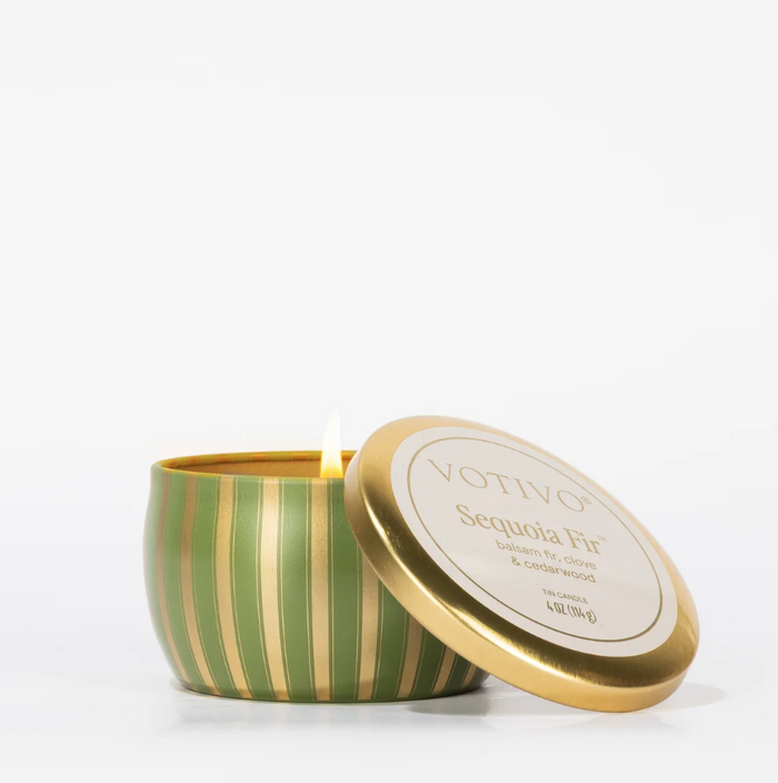 Votivo Holiday Candle Tin Sequoia Fir Candles in at Wrapsody