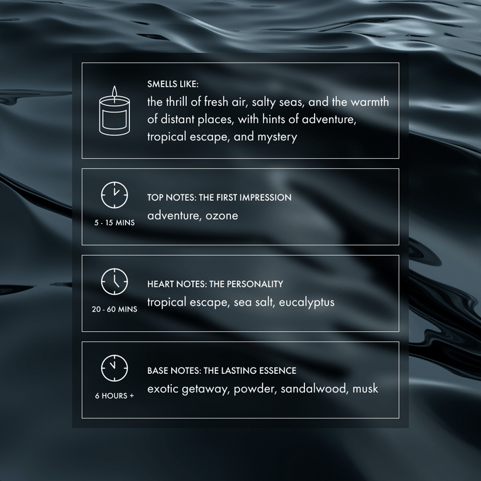 Wanderlust Candle | Black sea, sandalwood & sea salt - Footnotes Paper