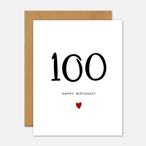 100th Birthday Card - Milestone Birthday Handwriting Red Heart - Footnotes Paper